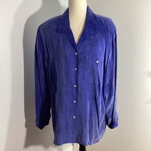 VTG STREET STYLES by ELIZABETH A LIZ CLAIBORNE COMPANY SIZE 20 BLUE SILK BLOUSE